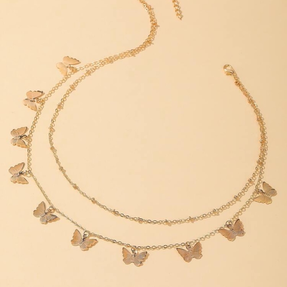Butterfly charm layered fashion jewelry necklace